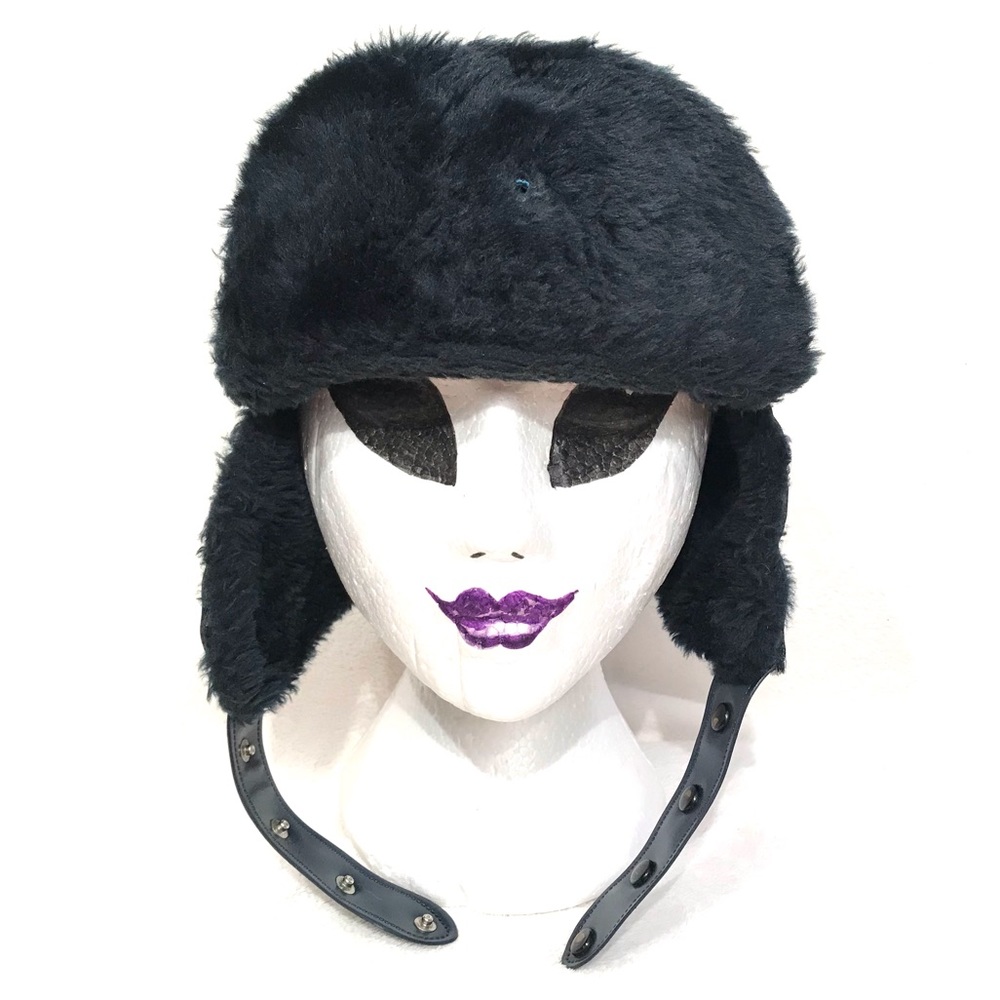 Vintage United Hatters and Millinery faux fur lined trooper trapper hat blue